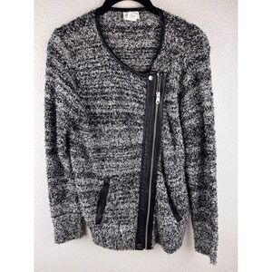 Club Monaco Knit Moto Jacket Italian Yarn XS Grunge Normcore Biker Asymmetrical‎